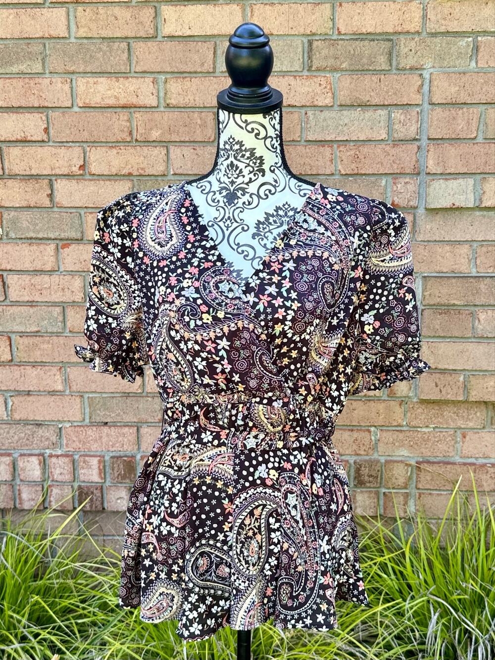 NWT Torrid Georgette Surplice Paisley Floral Puff Sleeve Blouse 00/10
